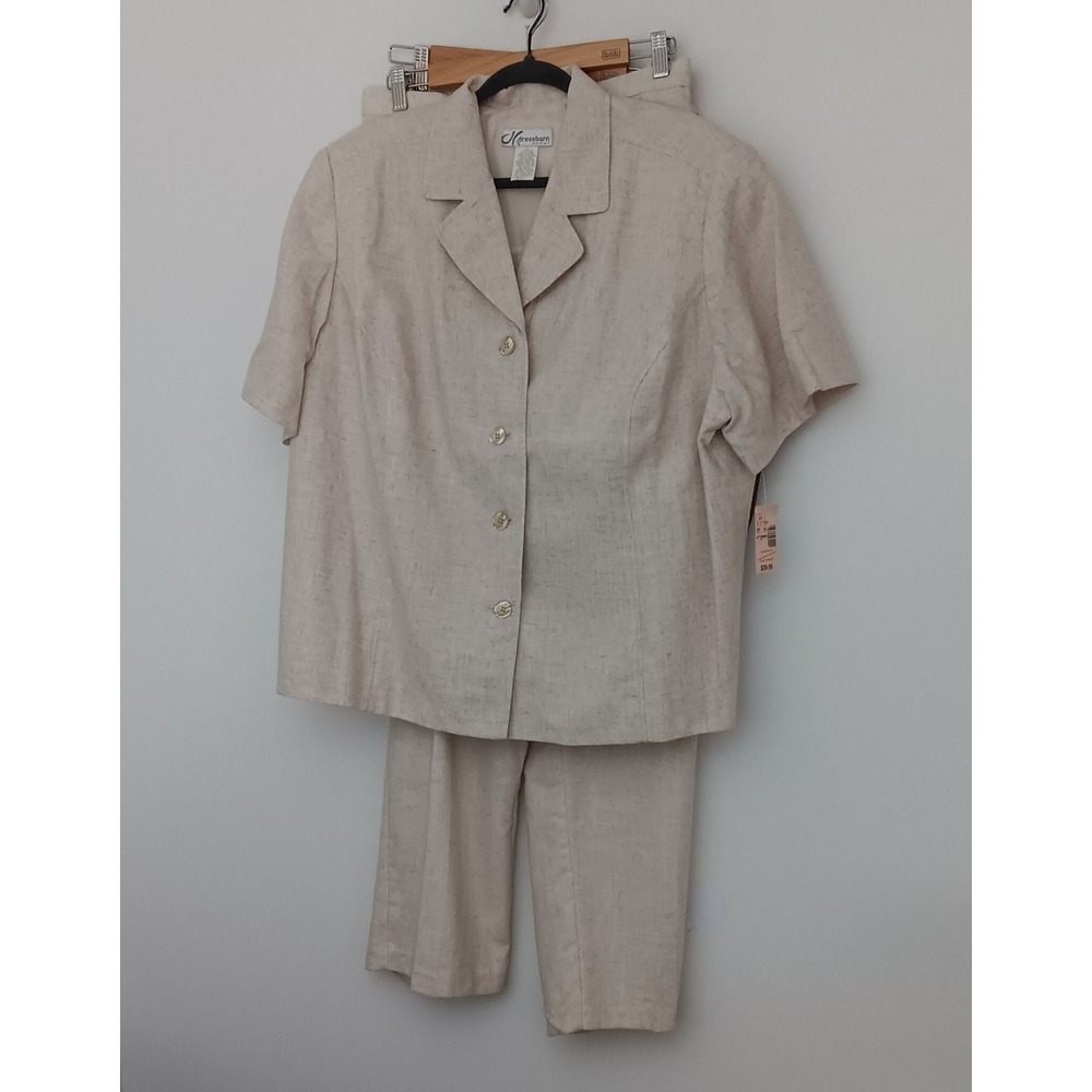Dressbarn 3 Piece Suit Set Women's Size 22/24 Tan Short Sleeve Linen Blend NEW